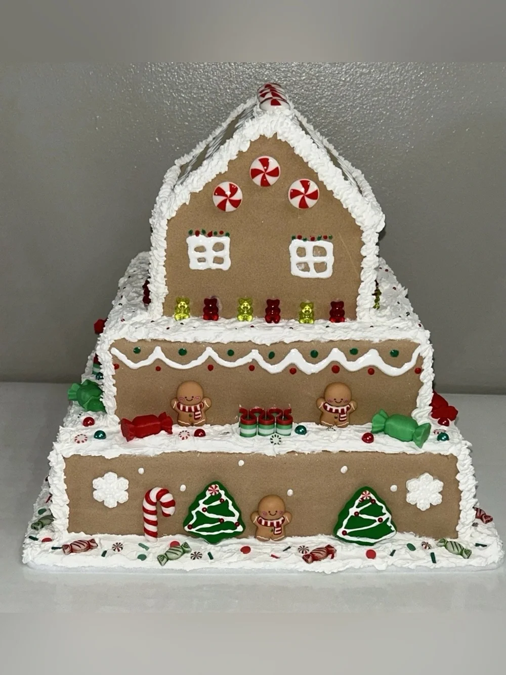 Fake Cake Gingerbread House Holiday Decor in Red & Green Handmade